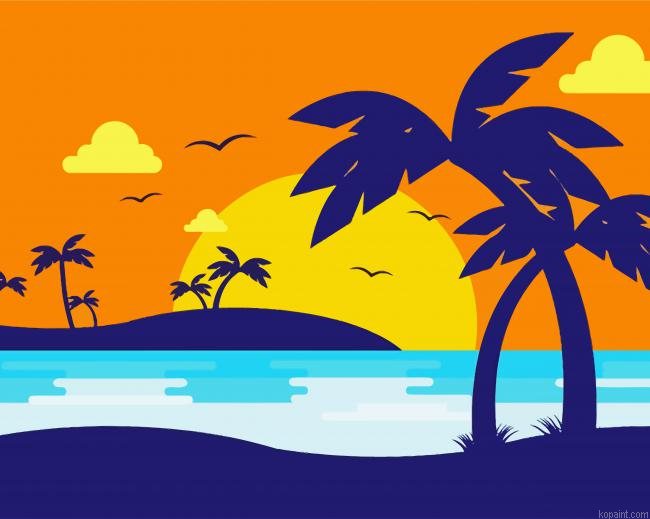 Sunset Beach With Palm Silhouette Paint By Numbers.png