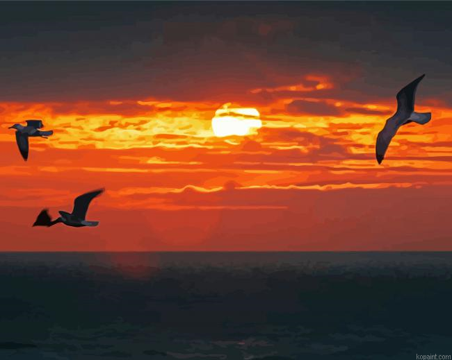 Sunset Birds Overs Ocean Painting By Numberss.png