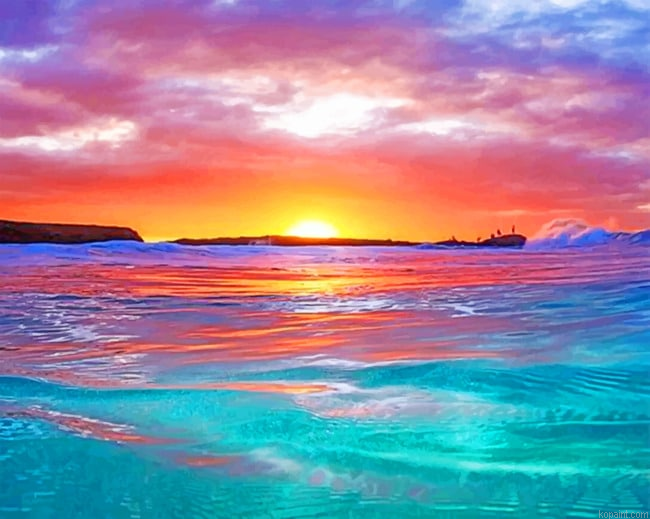 Sunset By The Ocean Seascape Painting By Numberss.png