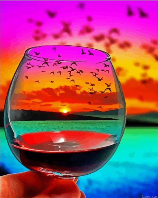 Sunset Glass And Flying Birds Painting By Numberss.png
