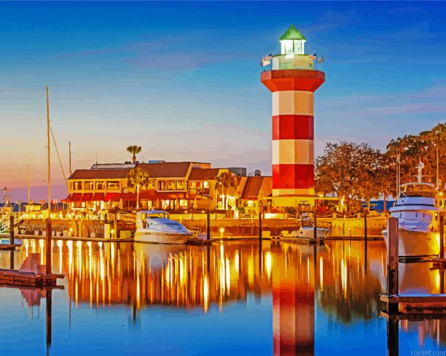 Sunset Harbour Town Lighthouse Painting By Numberss.png