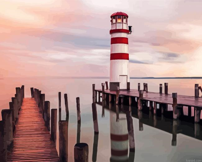 Sunset Podersdorf Lighthouse Austria Paint By Numbers
