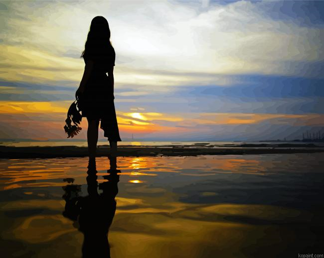Sunset Sea Girl Silhouette Painting By Numberss.png