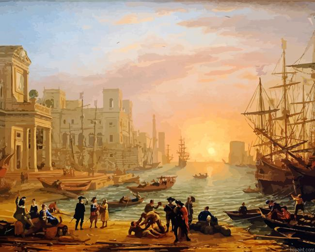 Sunset Seaport Art Painting By Numberss.png