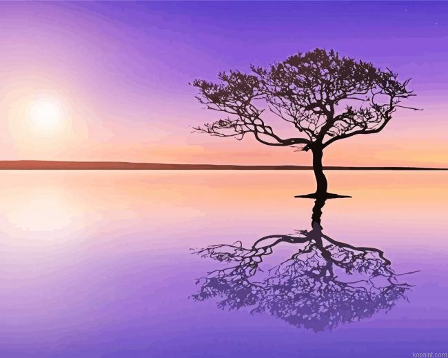 Sunset Tree In Lake Painting By Numberss.png