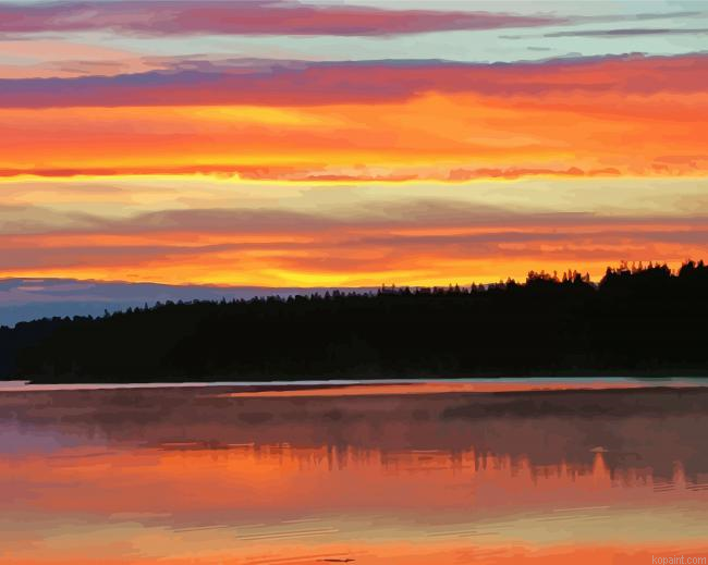 Sunset Water Reflection Midnight Lake Painting By Numberss.png