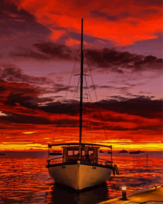 Sunset With Boat Painting By Numberss.png