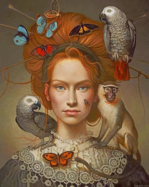 Surrealism Girl With Animals New Painting By Numberss.png