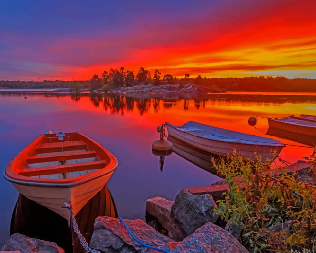 Sweden Sunrise Boat Painting By Numberss.png