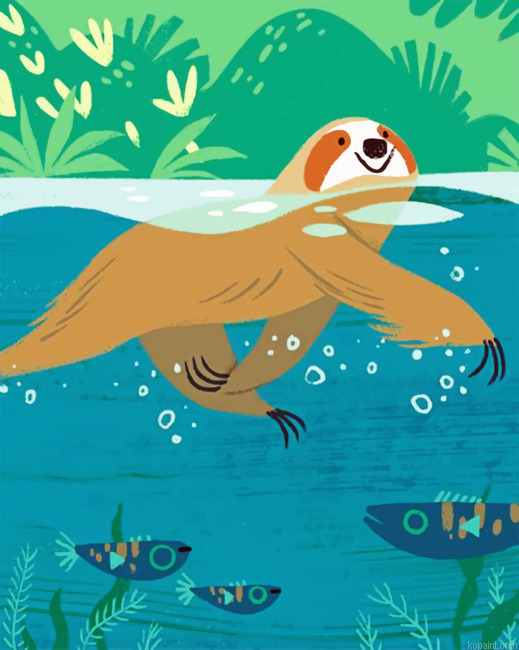 Swimming Sloth Paint By Numbers