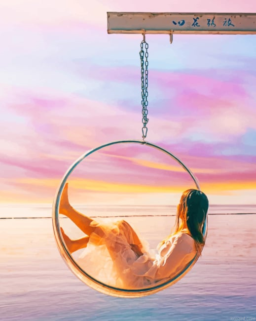 Swinging Girl In Beach New Painting By Numberss.png