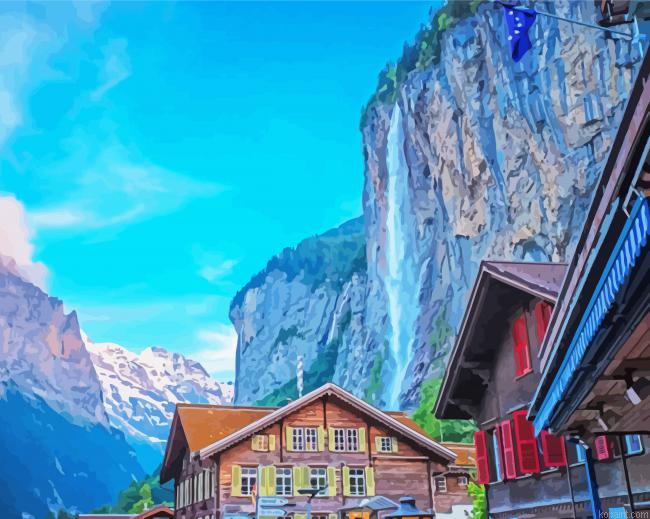 Switzerland Staubbach Waterfall Painting By Numberss.png