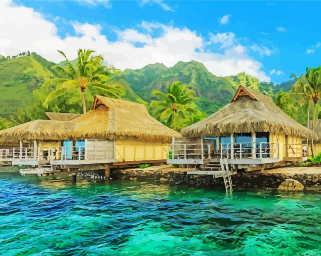 Tahiti Island Huts Paint By Numbers.png