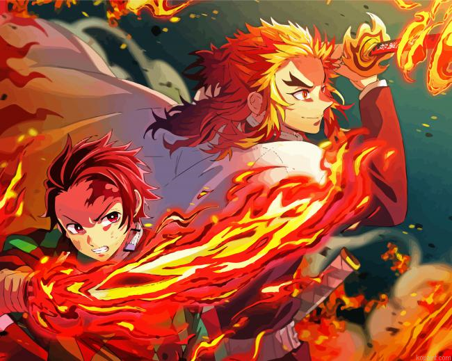 Tanjiro And Kyojuro Rengoku Painting By Numberss.png