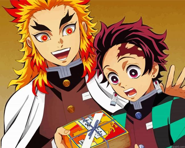 Tanjiro Kamado And Kyojuro Painting By Numberss.png