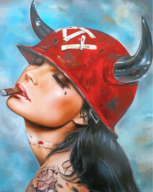 Tattooed Girl Smoking Painting By Numberss.png