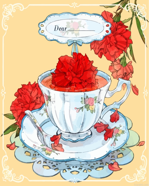 Tea With Red Flowers Painting By Numberss.png