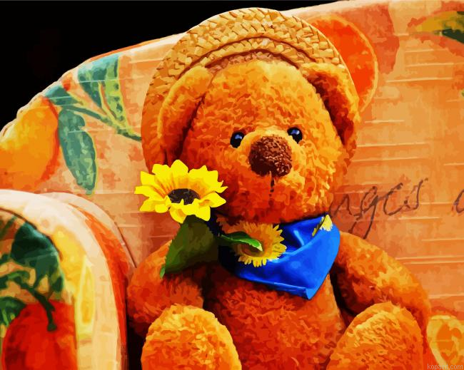 Teddy Bear Holding Flower Paint By Numbers.png