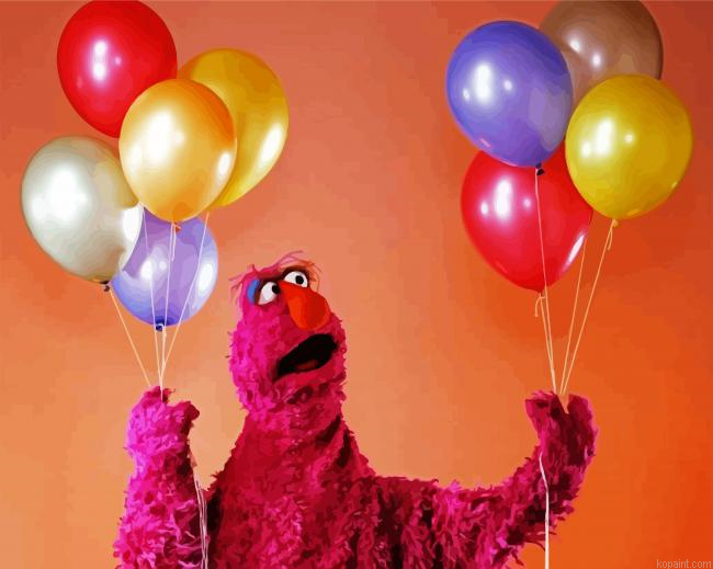 Telly Monster Holding Balloons Paint By Numbers