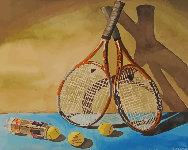 Tennis Game Rackets And Balls Painting By Numberss.png