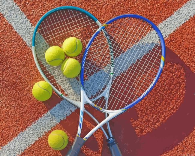 Tennis Rackets And Balls Painting By Numberss.png