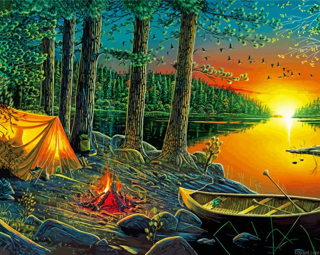 Tent By Lake Painting By Numberss.png
