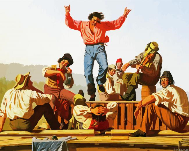 The Jolly Flatboatmen By George Caleb Bingham Painting By Numberss.png
