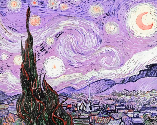 The Starry The Night Vintage Painting By Numberss.png