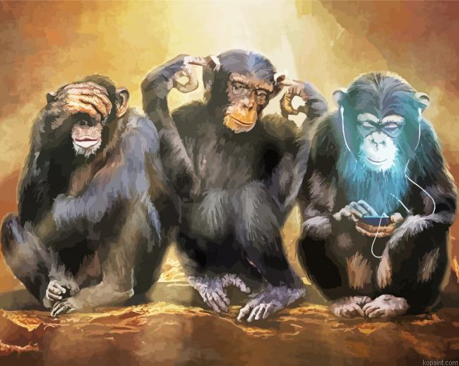 Three Monkeys Animals Painting By Numberss.png