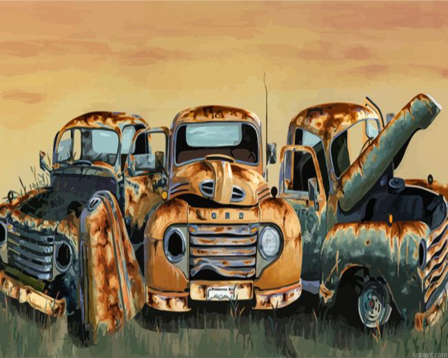 Three Old Ford Trucks Painting By Numberss.png