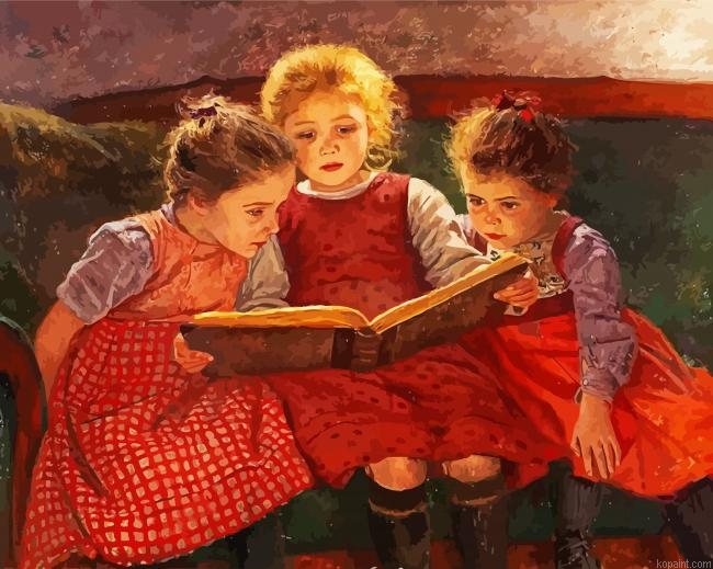 Three Sisters Reading Book Painting By Numberss.png