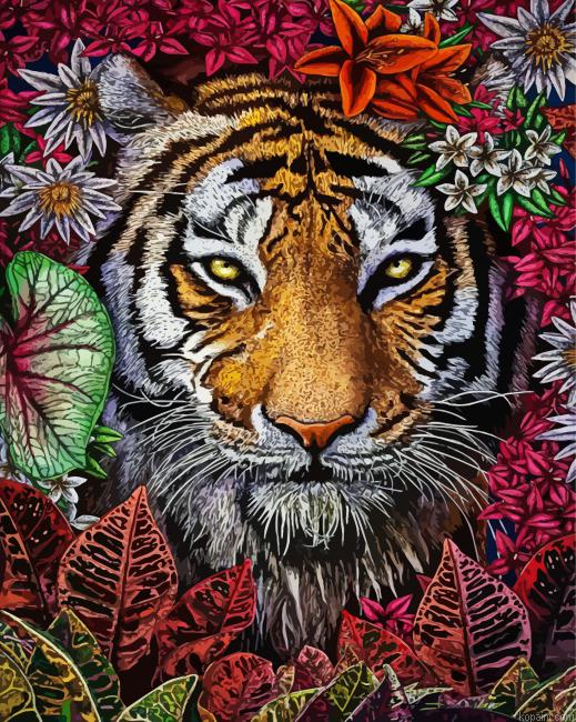 Tiger In Flowers Painting By Numberss.png