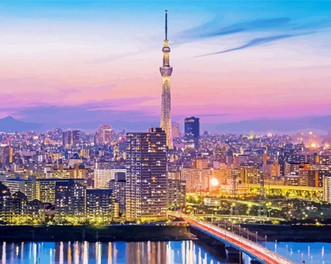 Tokyo Skytree Japan At Sunset Paint By Numbers