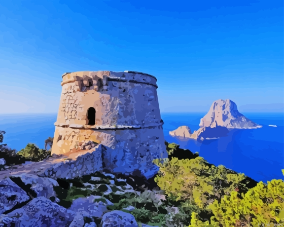 Tower Of Savinar With Es Vedra Island Painting By Numberss.png