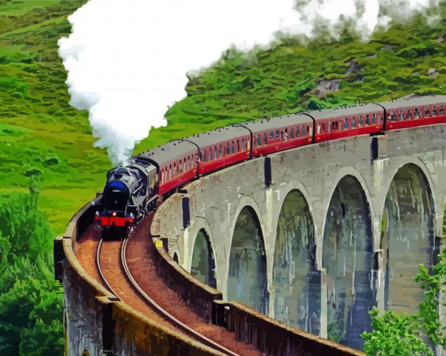 Train On Viaduct Bridge Painting By Numberss.png