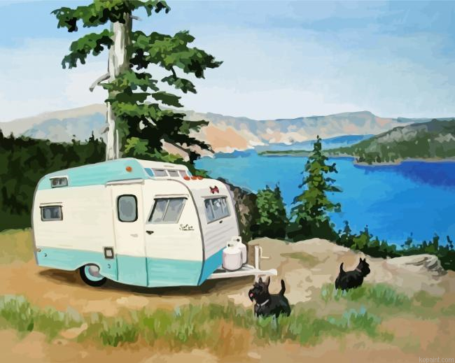 Travel Trailer By Lake Art Painting By Numberss.png