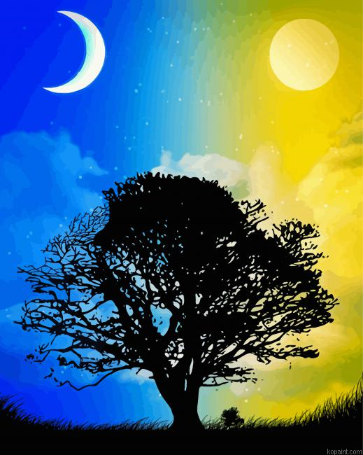 Tree Night And Day Painting By Numberss.png