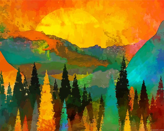 Trees At Sunrise Art Painting By Numberss.png