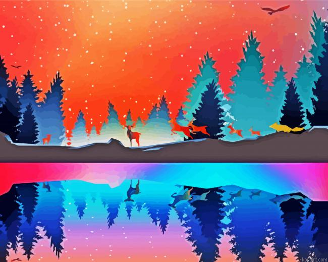 Trees Reflection Paint By Numbers