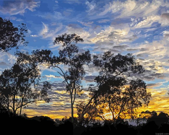 Trees Sunrise Paint By Numbers