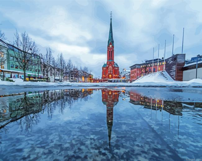 Trinity Church Reflection Arendal Norway Painting By Numberss.png