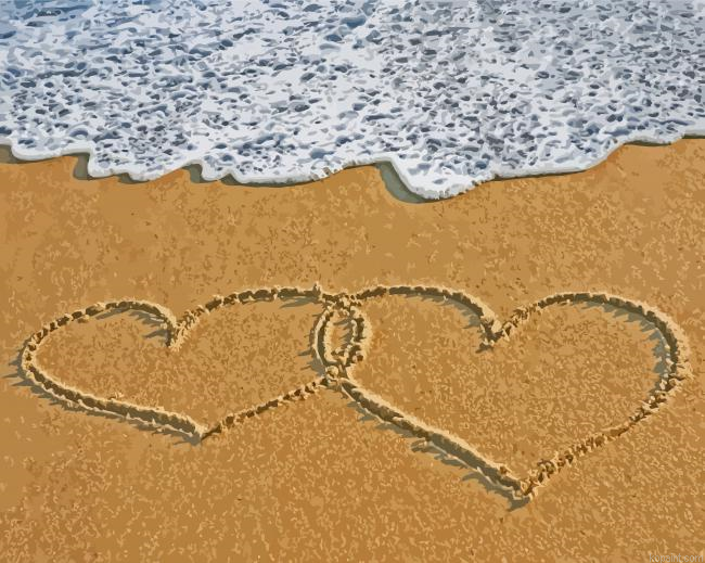 Tropical Beach With Hearts In Sand Painting By Numberss.png
