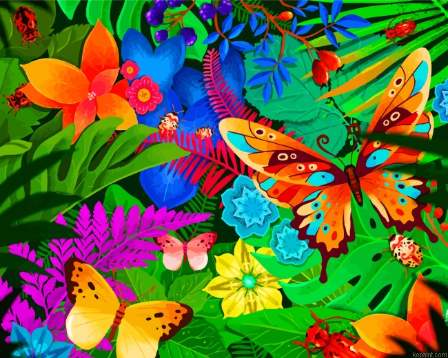 Tropical Flowers And Butterflies Painting By Numberss.png