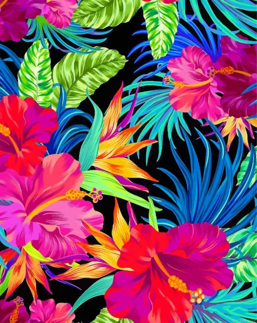 Tropical Flowers And Plants Painting By Numberss.png