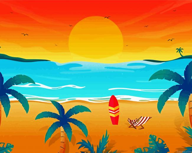 Tropical Sunset Beach Landscape Paint By Numbers.png