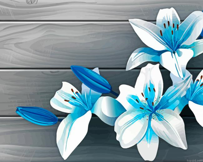 Tropical White And Blue Flowers Paint By Numbers