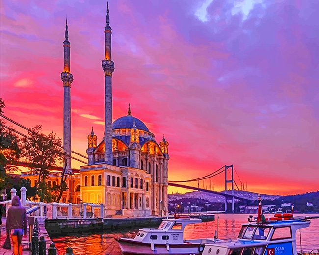 Turkey Ortakoy Mosque Sunset New Painting By Numberss.png
