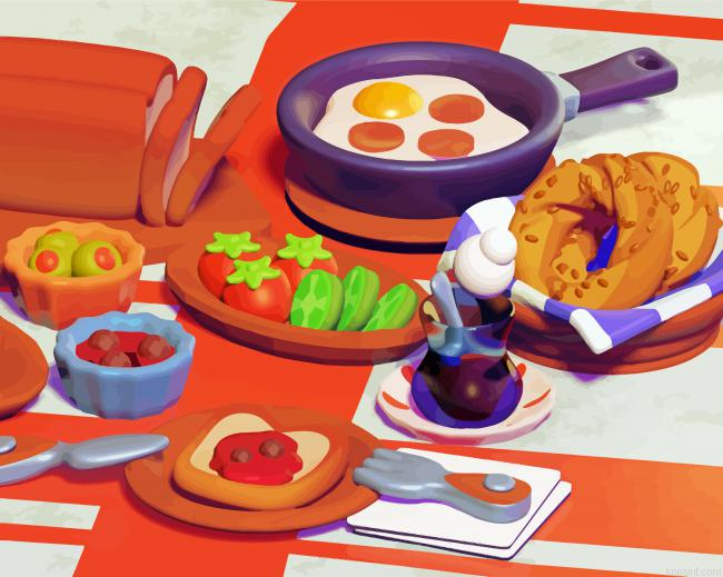 Turkish Breakfast Cartoon Painting By Numberss.png