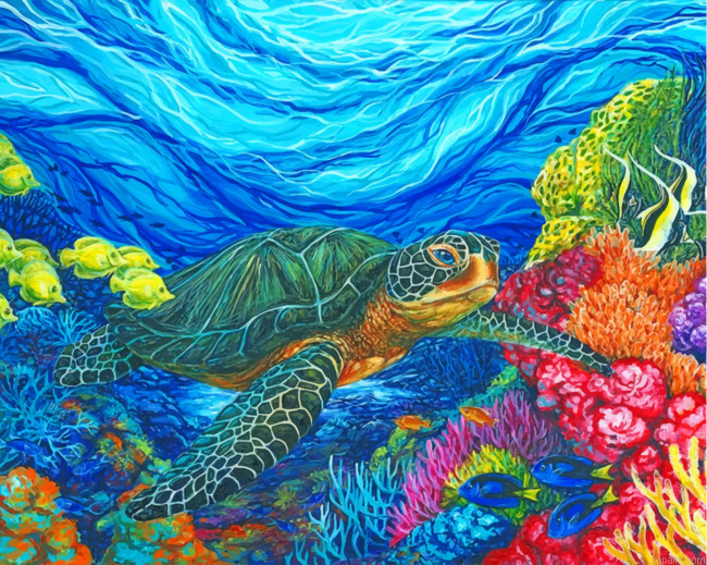 Turtles In Coral Reef Painting By Numberss.png