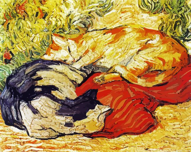 Two Cats Sleeping In The Garden By Clause Monet Painting By Numberss.png